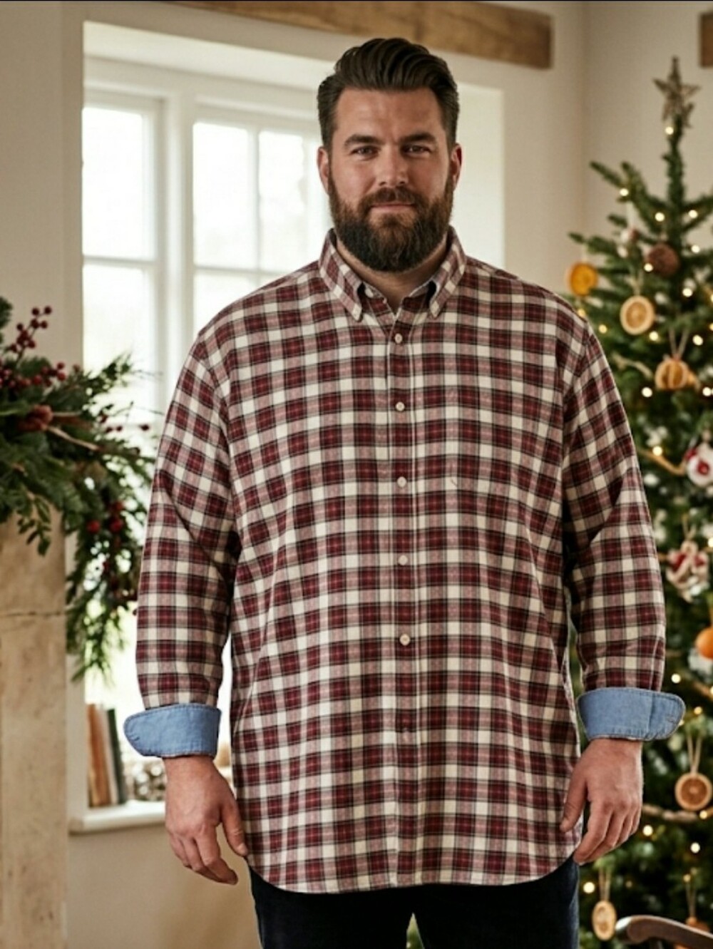 Casual Holiday Plaid Red Cotton Men Big Tall Grandpa Button-Up Shirt New 3XLT